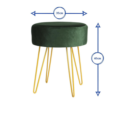 Round Velvet Footstool Ottoman Stool Pouffe Seat with Gold Legs H40 x D35cm - Picture 3 of 45