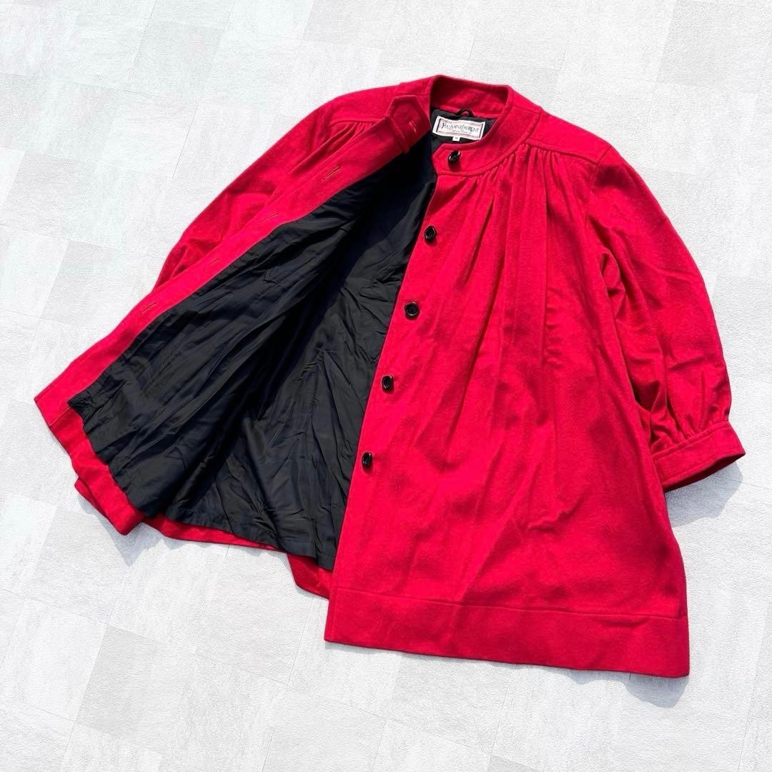 Yves Saint Laurent 90s Vintage Red Wool Pleated Gathered Wide Coat M thumbnail 4
