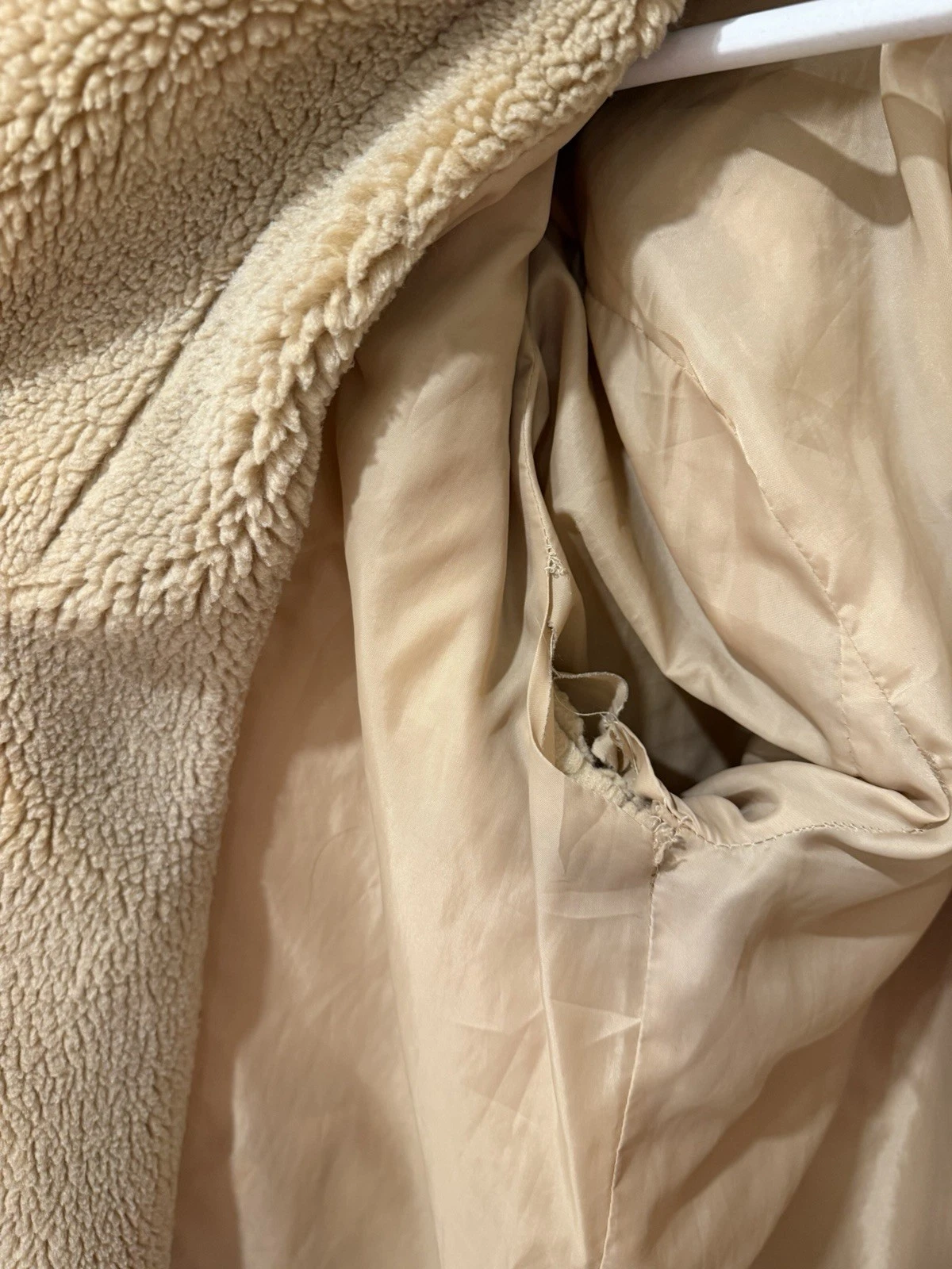 Topman Man’s Beige Borg Fleece Long Overcoat Button Front Pockets L Chest 40-42 - product detail image 13