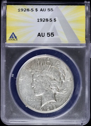 1928-S $1 Peace Silver Dollar ANACS AU 55