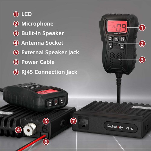 Radioddity CS-47 One Hander CB Radio, LCD Mic with Built-in Speaker, AM/FM - Zdjęcie 4 z 10