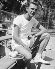 ORIGINAL VINTAGE PHOTO: Navy Sailor Tennis Player Racquet Balls Man Male 40's