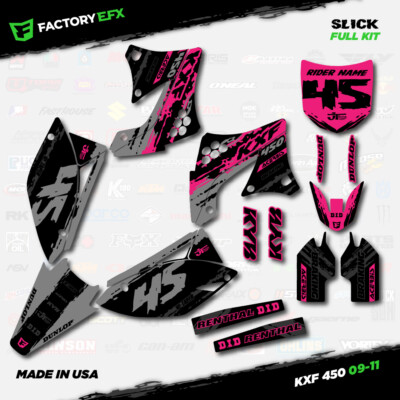 Gray & Pink Slick Racing Graphics Kit fits 09-11 Kawasaki Kxf450 KX450F  Decal