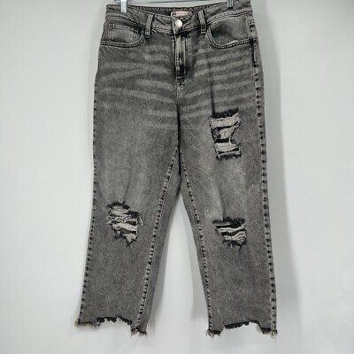 SO High Rise Straight Crop Jeans Distressed Gray Denim 30x25 Grunge Punk 