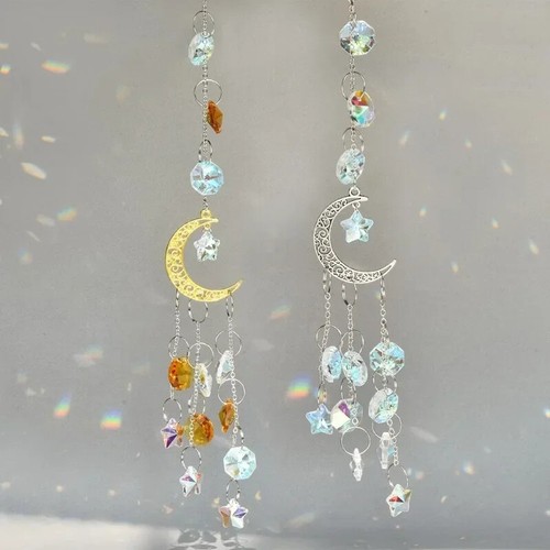 Ciondolo stella luna cristallo carillon a vento da appendere cattura luce solare decorazione casa - Foto 3 di 18