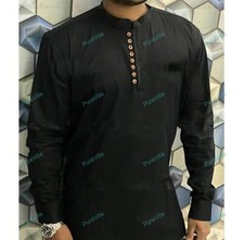 Mens Kurta Mens Fancy Kurta Color Black Cotton Dress Mens Shirt Plain Top Tonic"