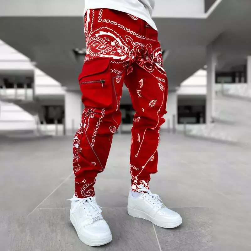 Comprar Pantalones con estampado de Hip Hop para hombre, ropa de calle a la  moda, pantalones de chándal para hombre, pantalones Cargo holgados de calle  alta para correr