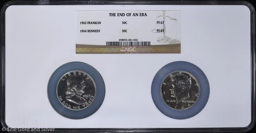Proof End of an Era 1963 Franklin & 1964 Kennedy Half Dollar Set NGC PF 67