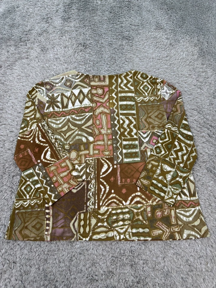 Blusa Travelsmith Top Mujer XL Marrón Geométrica Azteca Tribal Manga 3/4 EE. UU. De Colección Foto 2 de 4