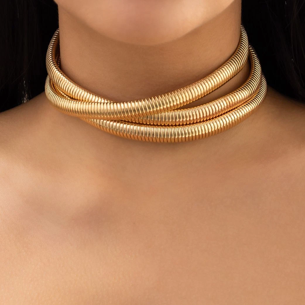 Simple Copper Choker Necklaces Round Chunky Metal Collar Torques