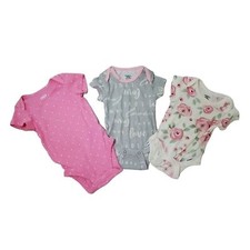 Gerber Newborn Onesies Lot 0-3M Floral Gray Pink Polka Dot Baby Girl Clothing