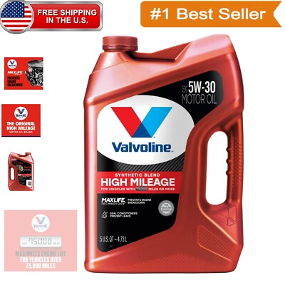 MaxLife Technology High Mileage Synthetic Blend Motor Oil 5 Qt - Engine Prote...