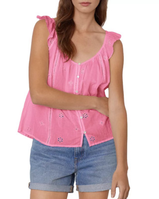 Velvet by Graham & Spencer Coco Cotton Eyelet Top MSRP $139 Size L, 4A 596