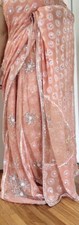 indian chaniya choli plus saree.very uniqe style peach and silver saree