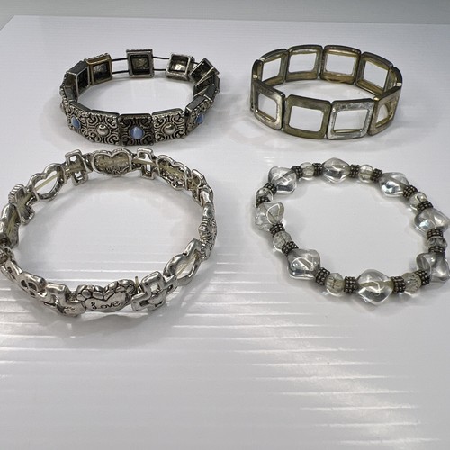 Lot Silver Tone Bangles Beaded Love Hearts Boho Hippie Glass Retro Bracelets