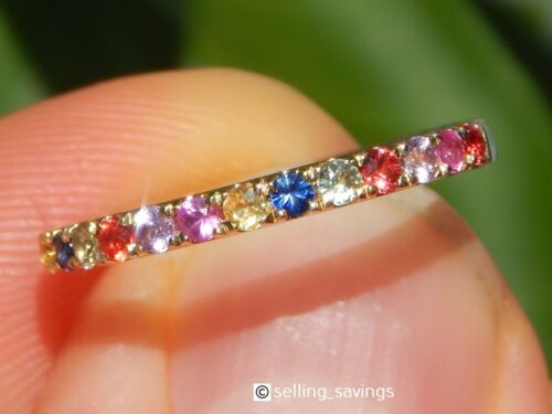 14K YELLOW GOLD EFFY MULTI COLOR SAPPHIRE 2MM STACKING SOLO BAND RING SIZE 6.75 - Picture 6 of 9