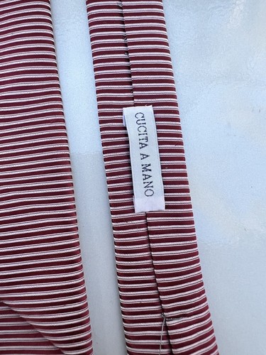 GIORGIO MARIANI Cravatte Cucita A Mano 100% Poly Red Striped Classic Neck Tie - Foto 6 di 7