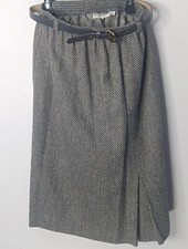 Vintage Alfred Dunner Gray Belted Lined Skirt Wool Blend? Made in USA Size 12