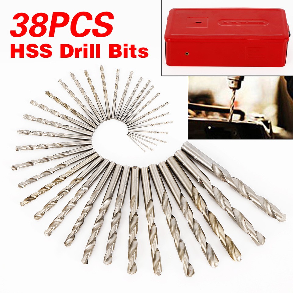 38PCS 113mm HSS Metric Drill Bit Set HSS Steel Twist High Speed Cobalt