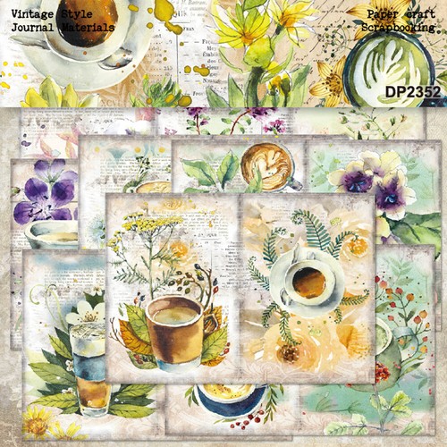 8 pcs A5 Garden Flower Mug Cup Paper Pad Scrapbooking Card Making Junk Journal - Picture 2 of 5