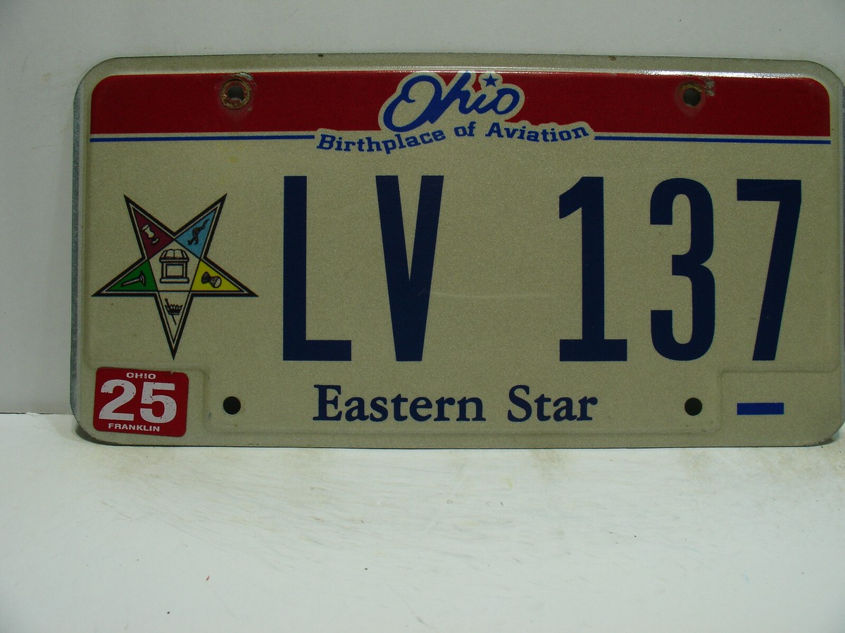 2005 Ohio License Plate LV 137 Franklin Co. Eastern Star Vintage