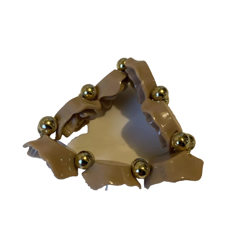 Brazalete Lucite Bead Stretch 7” Tono Dorado Brillante Polvoriento Rosa Beige 3D Rosa Flor Foto 3 de 4