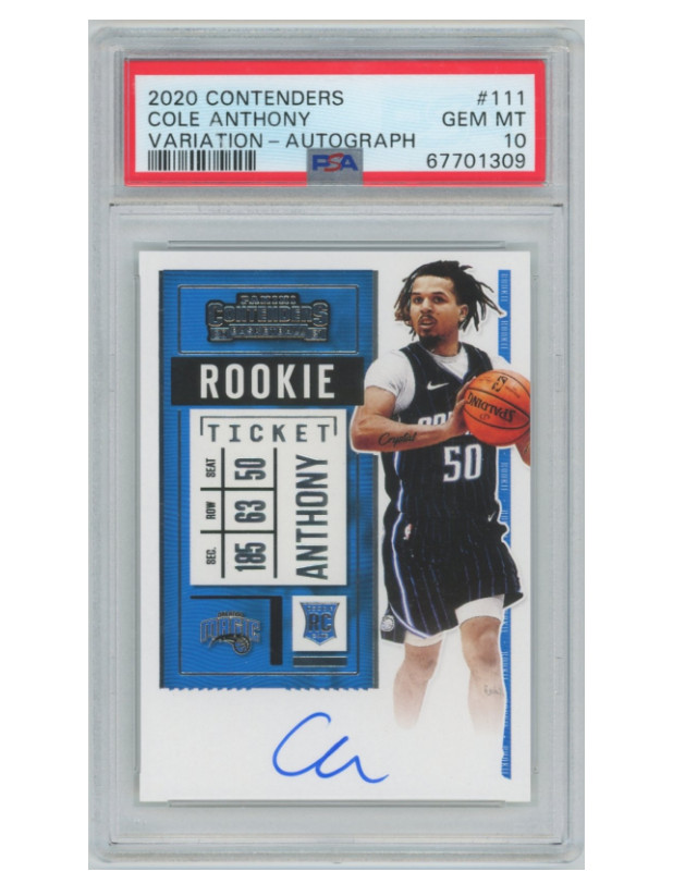 COLE ANTHONY 2020-21 PANINI CONTENDERS ROOKIE VARIATION AUTO RC PSA 10