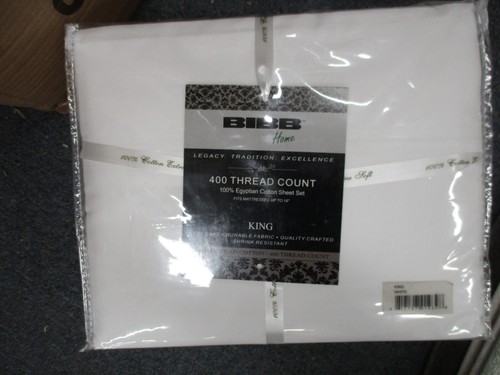 BIBB KING SHEET SET 400 THREAD CT 100% EGYPTIAN COTTON 18 DEPTH PURE WHITE NEW!! - 第 1/3 張圖片