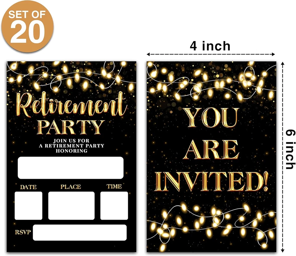 Retirement Party Invitations, Black & Gold Retirement Invitation Cards for Men, - Image 2 of 4