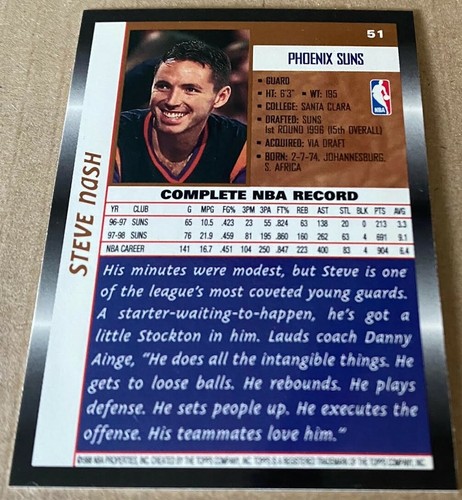 STEVE NASH HOF 1998-99 TOPPS Card #51 NM-MT Condition - Picture 2 of 2
