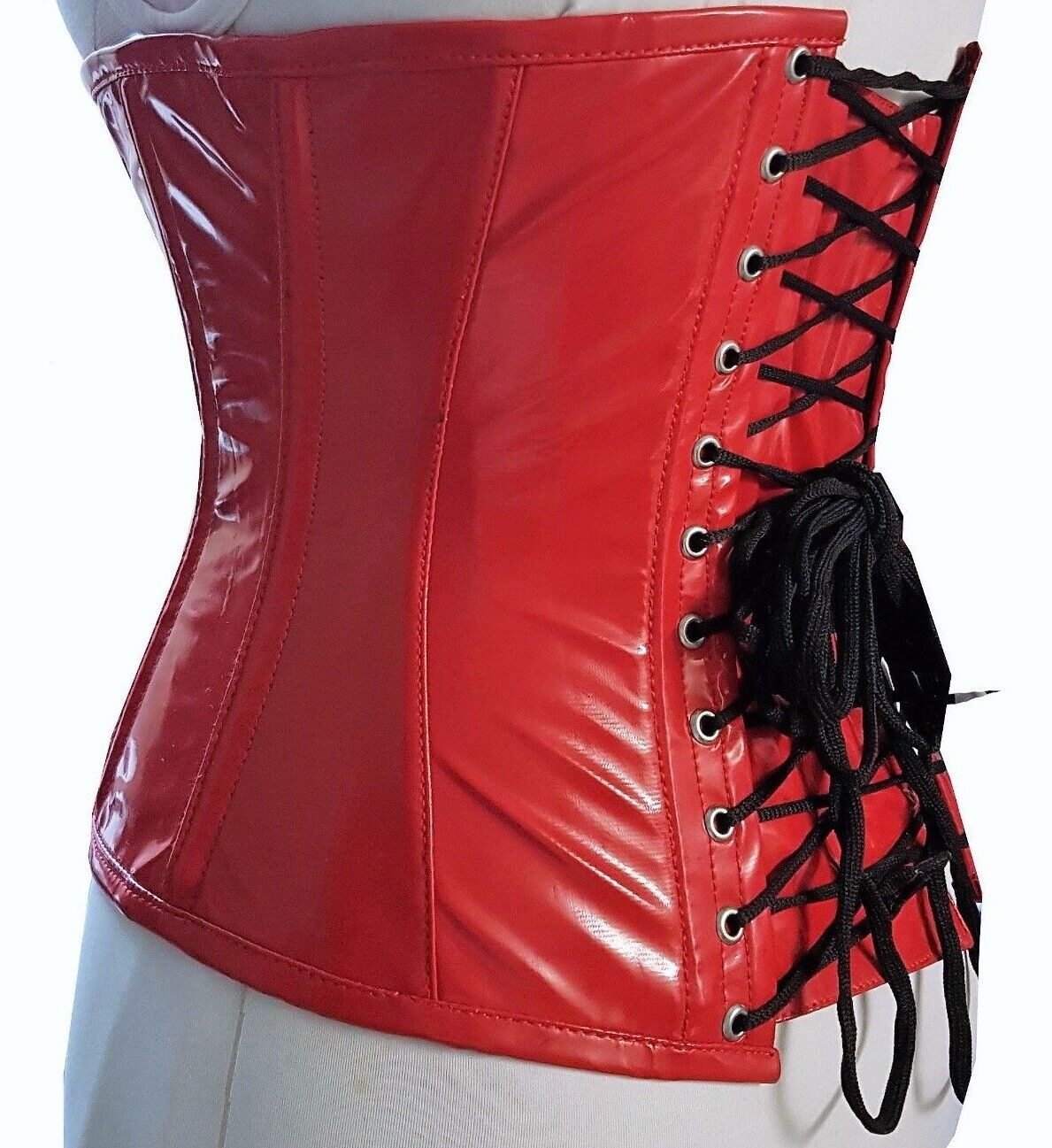 ALING Women Corset Vinyl Underbust Corset Lace Up Boned Gothic