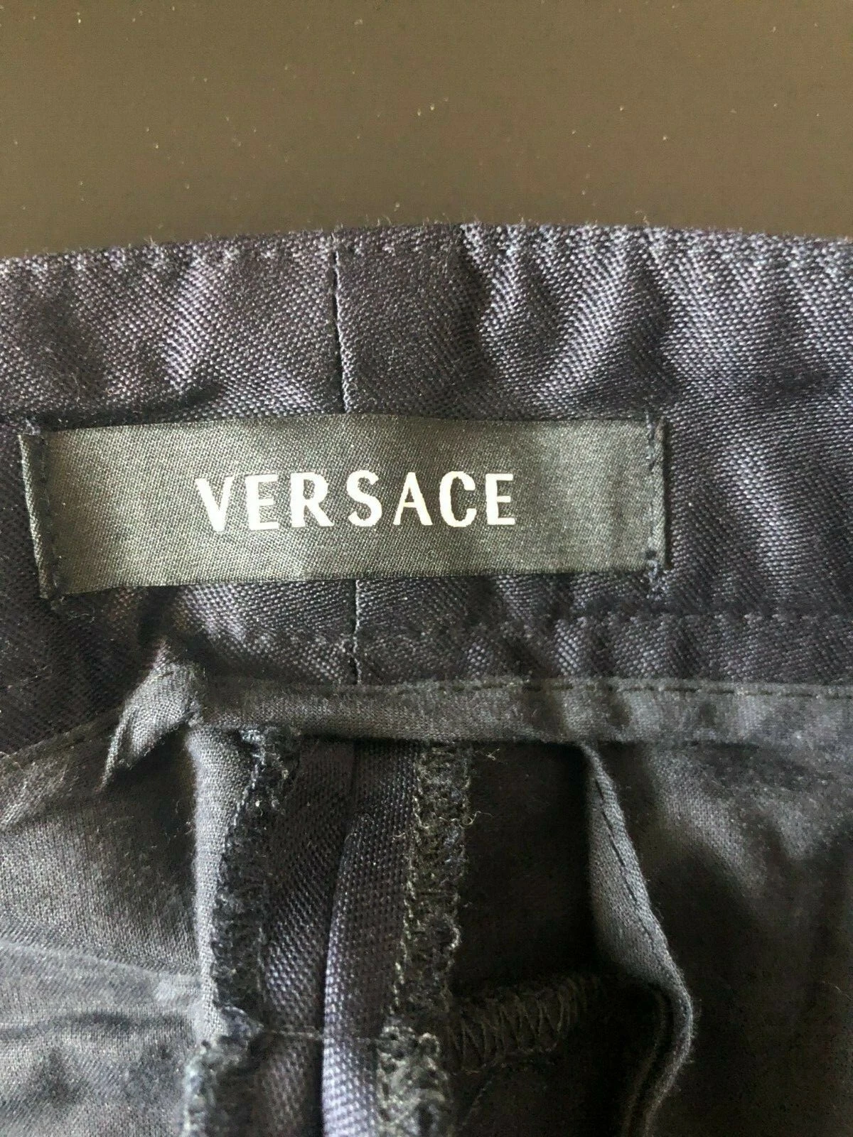 GIANNI VERSACE BLU ABITO PANTALONE COTONE CON RIFINITURE IN PELLE TAGLIA M