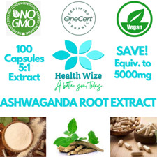 Ashwaganda Root Pure Extract Organic 100 Capsules 5:1