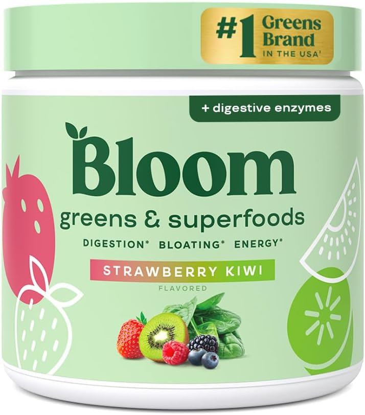 Bloom Nutrition Kiwi Greens & Superfoods Powder with Probiotics for Digestive Health