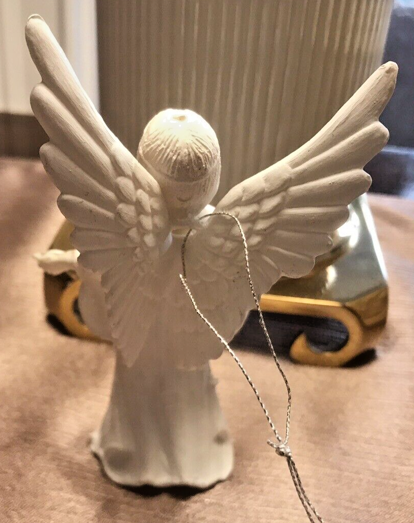 White Angel Christmas Ornament Vintage Hard Plastic 4-1/4
