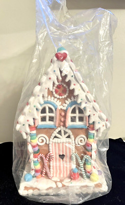 Gingerbread Claydough Lighted House 14'' W/Candy Canes Gumdrops New