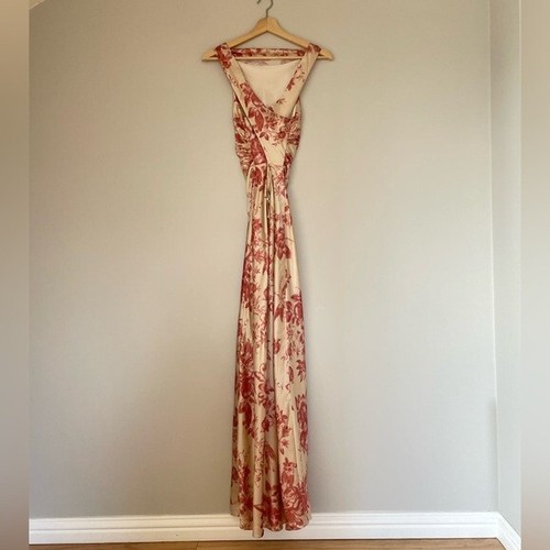 NEW Reformation Anaiis Long Silk Dress Cameo Rose Pink Cream Floral | size 0 - Picture 8 of 12