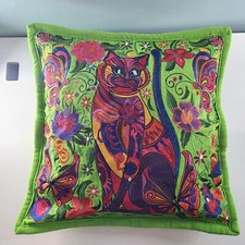 Colorful Cat Pillow Case Throw Pillow Case 18x18 Knitted Decor Bohemian Flowers