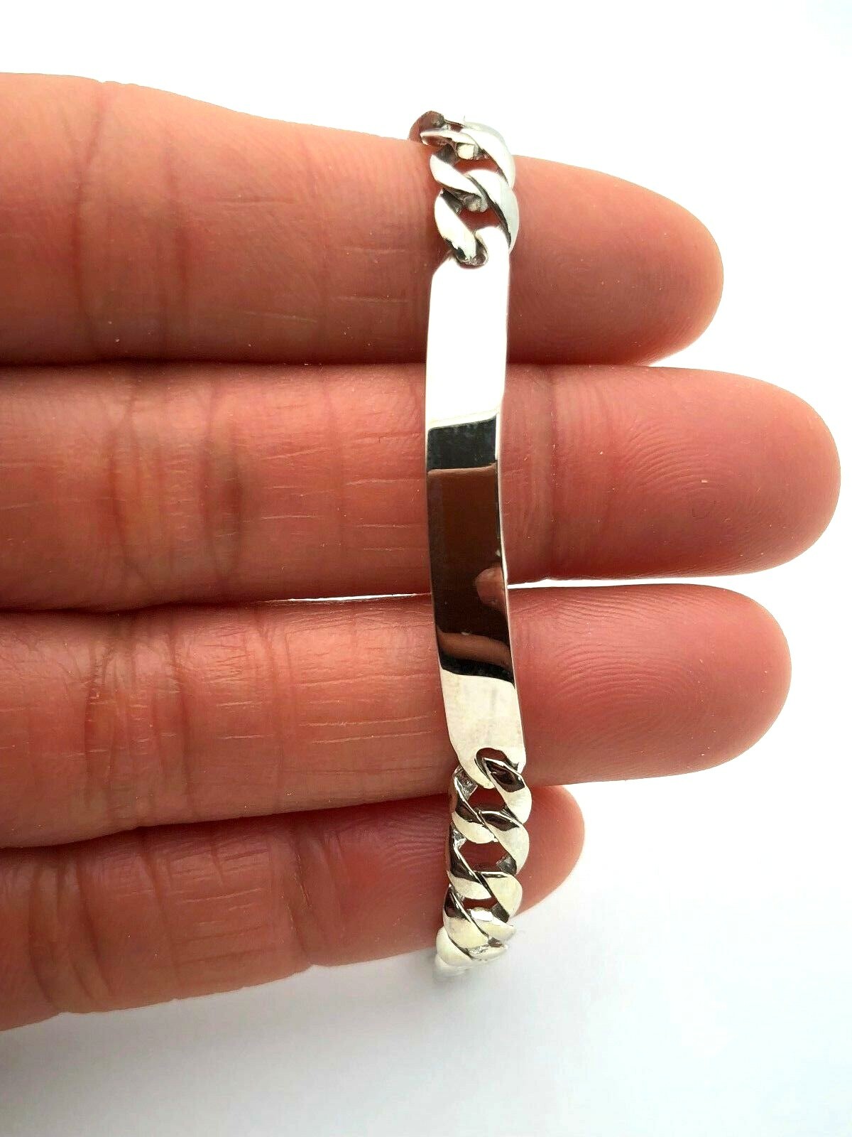 14k White Gold Child Baby Boy Kid Flat ID Cuban Bracelet 6" 7.3 grams