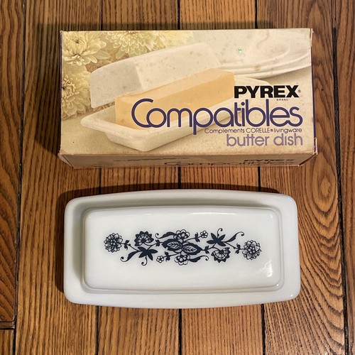 Vtg NEW Pyrex Cat No 72-5 Blue Butter Dish Serve Store Amish Original Box ✅✅✅ - Picture 2 of 9
