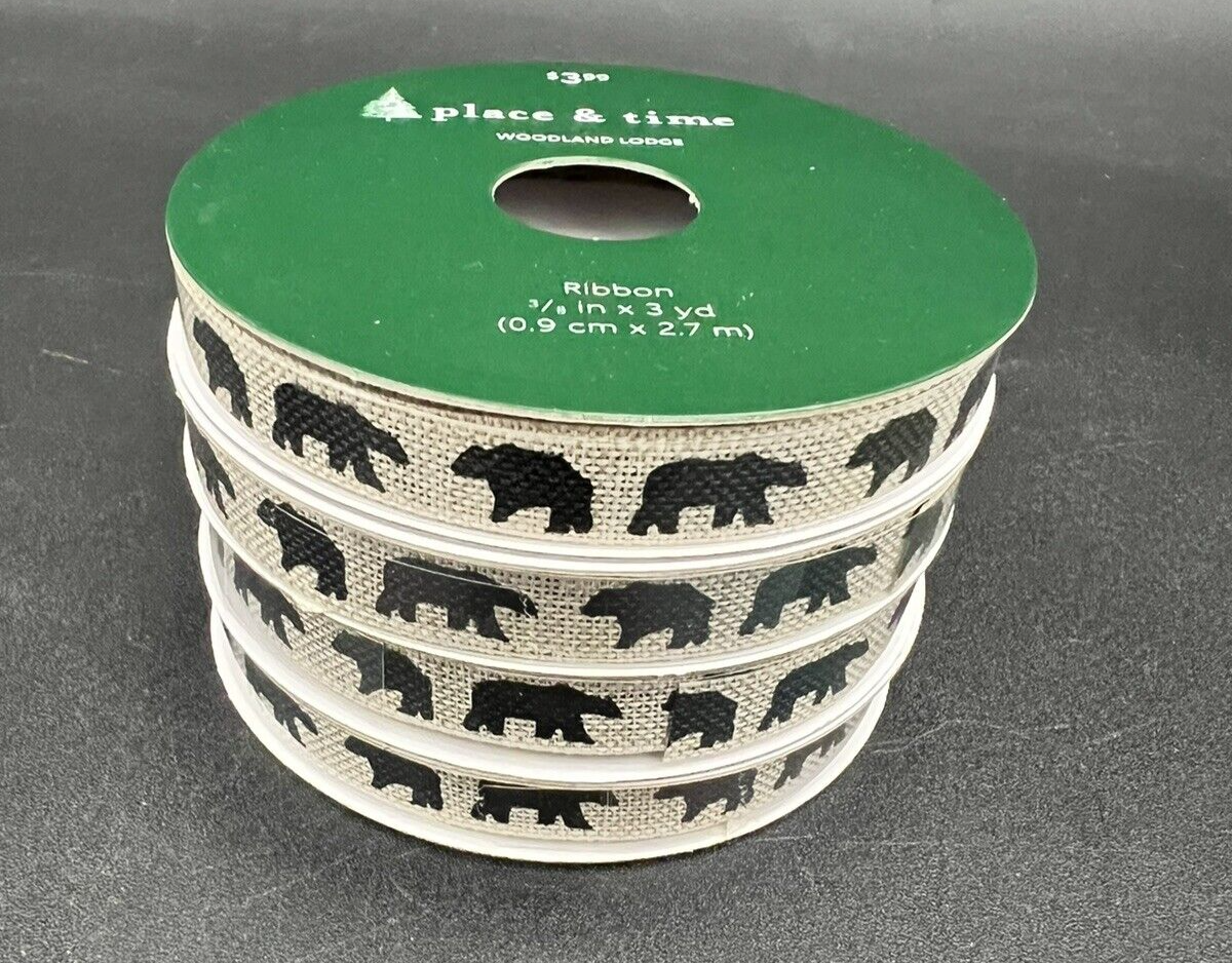 Place and Time Woodland Lodge Black Bear Ribbon 3/8" x 3 Yards Lot of 4