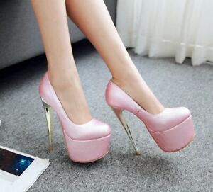 Womens Glitter Round Toe Platform High Heel Pumps Court Shoes UK Size 1--12 C374