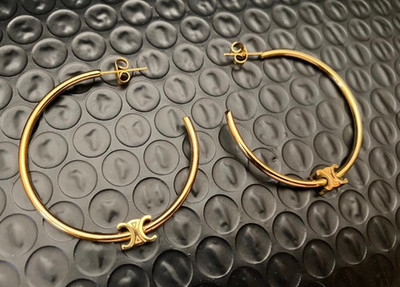 Women's Pre Loved  Celine CC  Logo Stamped Gold Plated Hoop Earrings.