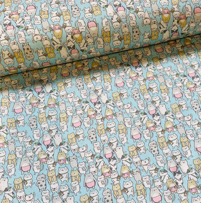 Stoff Baumwollstoff Meterware Patchwork 50 cm Süße & Lustige Katzen auf Blau