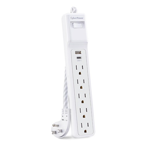 P504UC Surge Protector, 500J/125V, 15A, 5 Outlets, 2 USB Charging Ports, 4 Fo...