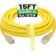 15 Ft 10/3 Outdoor Extension Cord Waterproof Heavy Duty 10 Gauge 3 Prong Flexibl