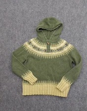 Vtg Eddie Bauer Hoodie Sweater Womens Medium Green Fair Isle Nordic Mohair