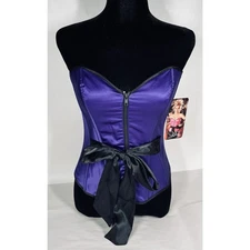 Shirley of Hollywood Purple Satin Overbust Corset w/ Bow Size 34 Spandex Zipper