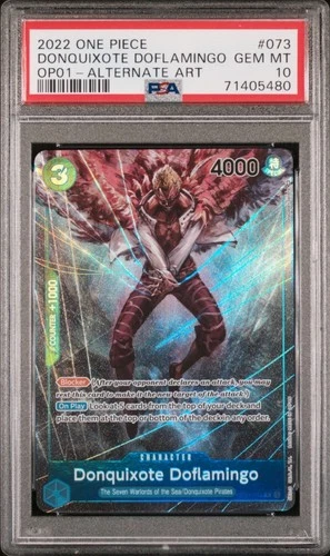 2022 ONE PIECE OP01-ROMANCE DAWN #073 DONQUIXOTE DOFLAMINGO ALTERNATE ART PSA 10