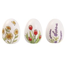 Set of 3 Easter Egg Decor, Resin Decorative Egg Figurines Carved Wildflower, ...